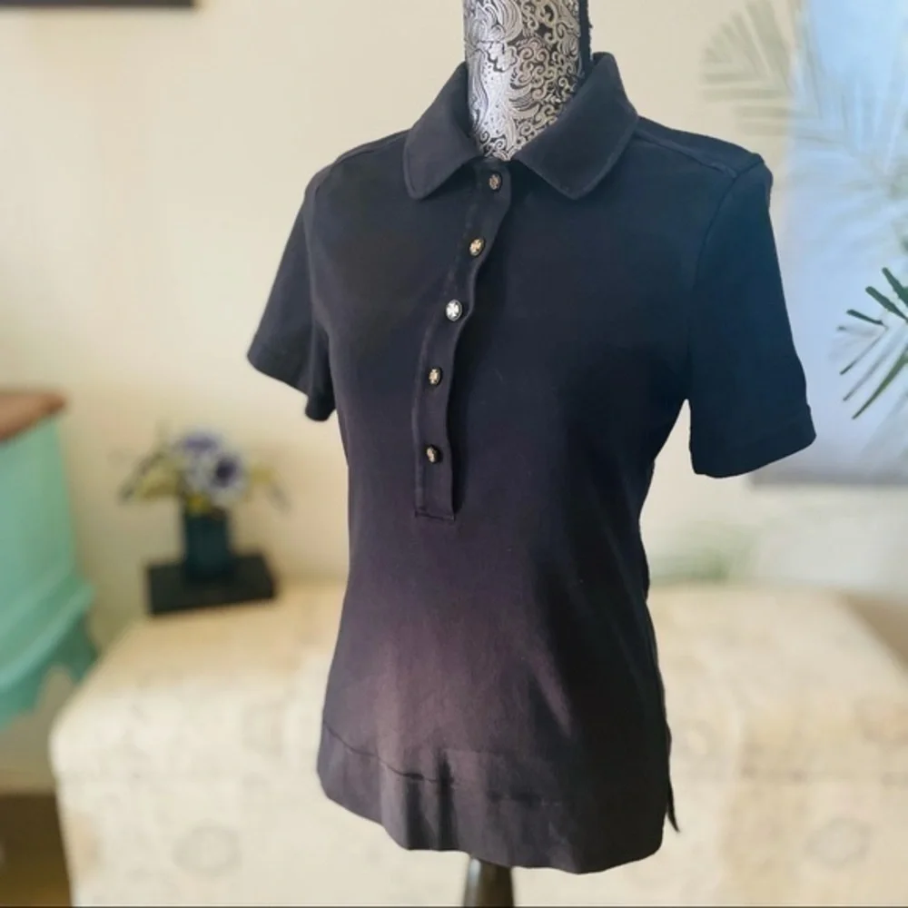 Tory Burch Lennox Short Sleeve Polo + Gold Buttons
